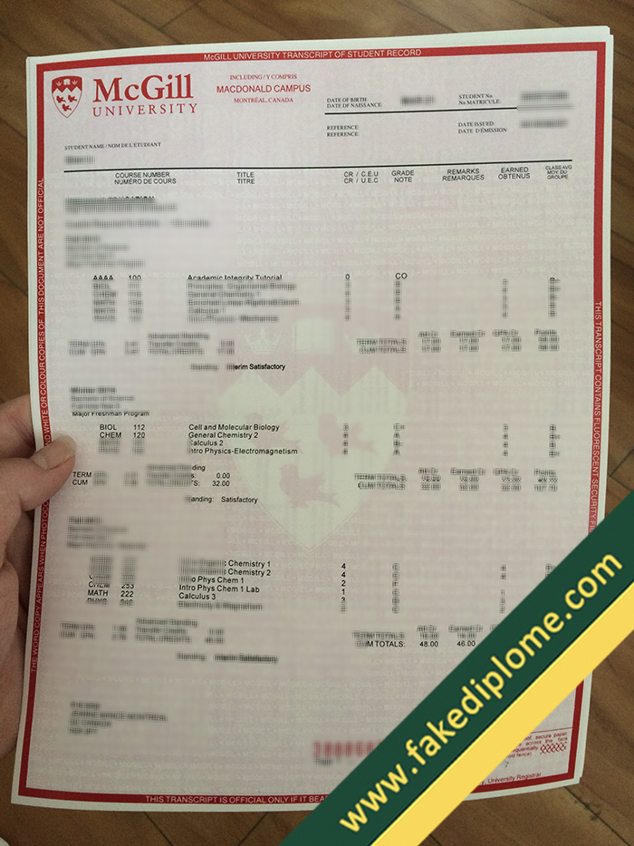 McGill University fake transcript, McGill University fake diploma, McGill University fake degree