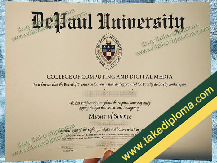 DePaul University diploma sample example, DePaul University degree, DePaul University certificate