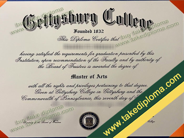 Gettysburg College diploma, Gettysburg College degree sample, Gettysburg College certificate
