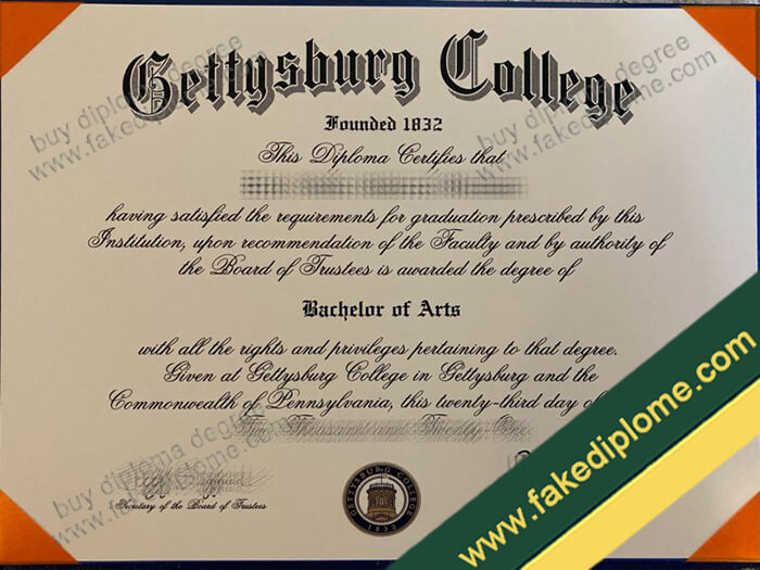 Gettysburg College diploma, Gettysburg College degree sample, Gettysburg College certificate