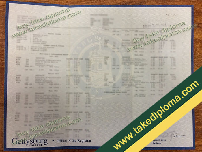 Gettysburg College transcript sample, Gettysburg College diploma, Gettysburg College degree