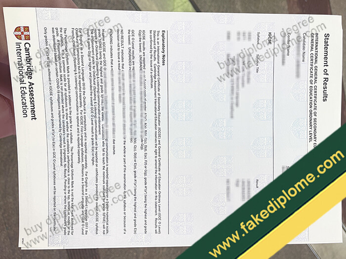 IGCSE Statement of Results certificate