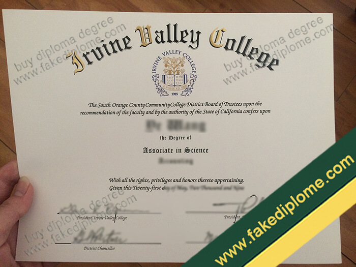 Irvine Valley College diploma, Irvine Valley College degree, Irvine Valley College certificate sample