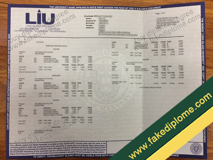 Long Island University transcript sample, Long Island University fake diploma, Long Island University degree