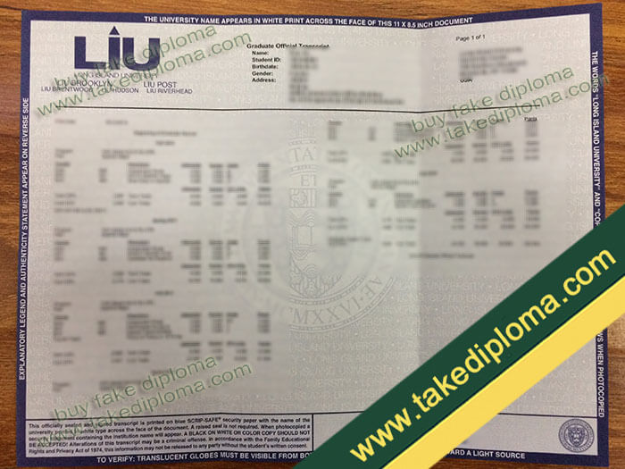 Long Island University transcript sample, Long Island University fake diploma, Long Island University degree