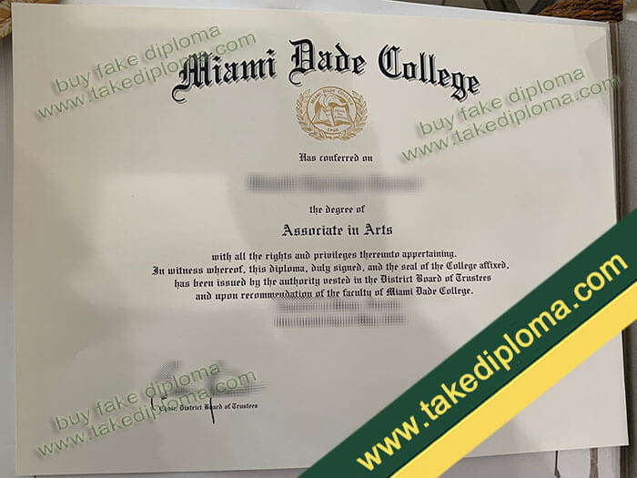 Miami Dade College diploma sample, Miami Dade College certificate, Miami Dade College degree