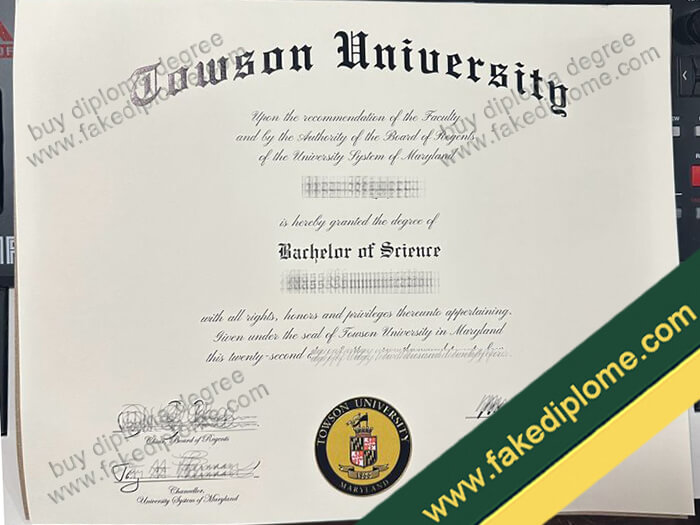 Towson University diploma sample example, Towson University fake degree, Towson University certificate