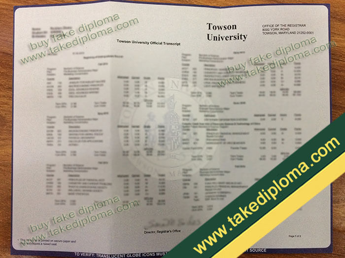 Towson University diploma, Towson University degree sample, Towson University fake transcript