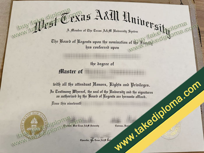 West Texas A&M University diploma sample example, West Texas A&M University degree, West Texas A&M University certificate