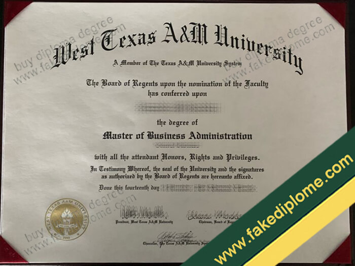 West Texas A&M University diploma sample example, West Texas A&M University degree, West Texas A&M University certificate