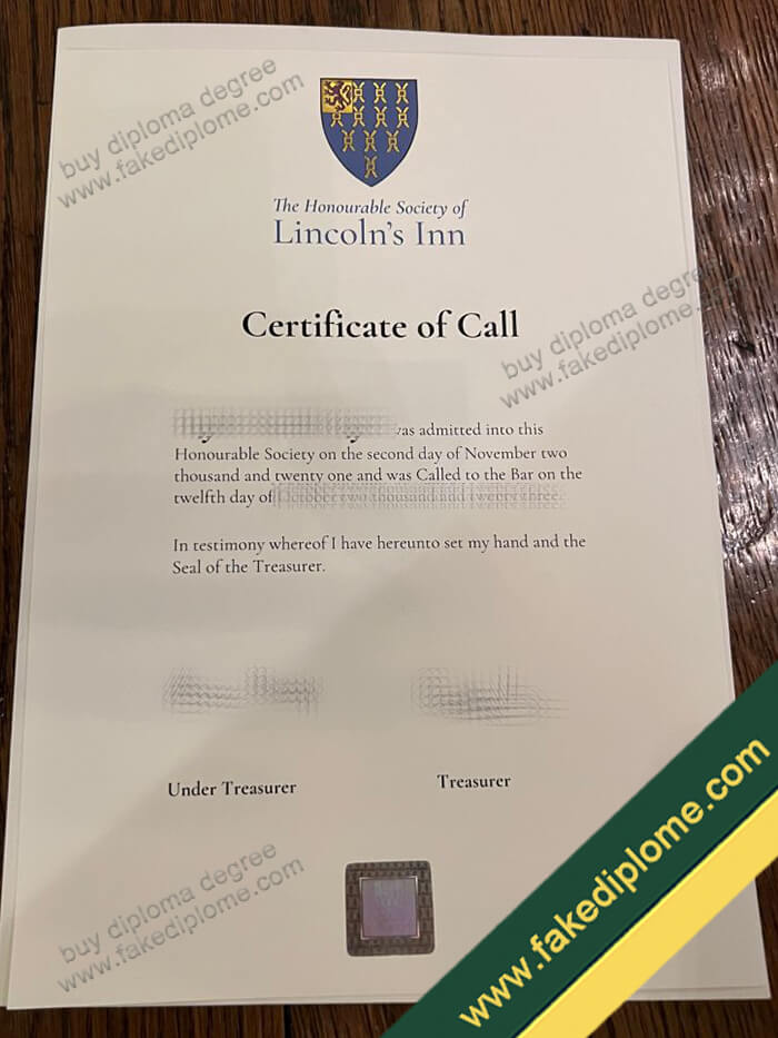 Honourable Society of Lincoln's Inn diploma, Honourable Society of Lincoln's Inn certificate