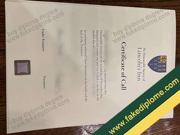Lincoln's Inn diploma, Lincoln's Inn certificate sample