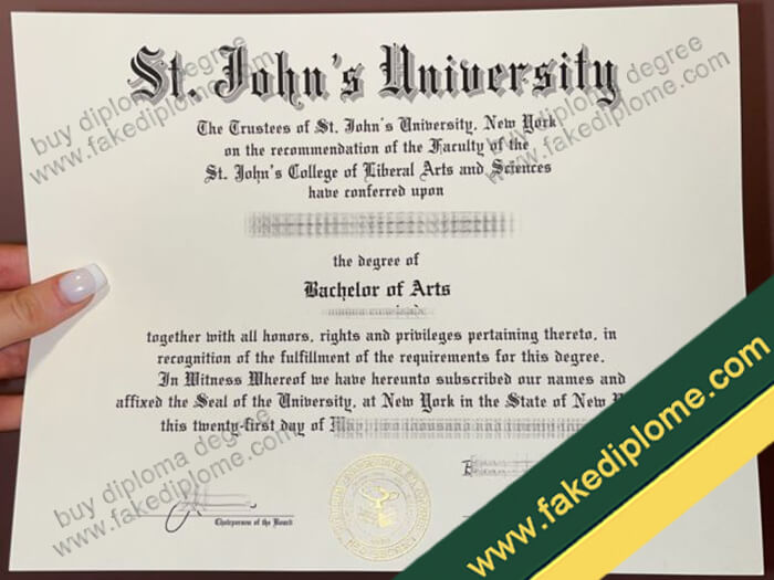 St. John's University diploma, St. John's University degree, St. John's University transcript